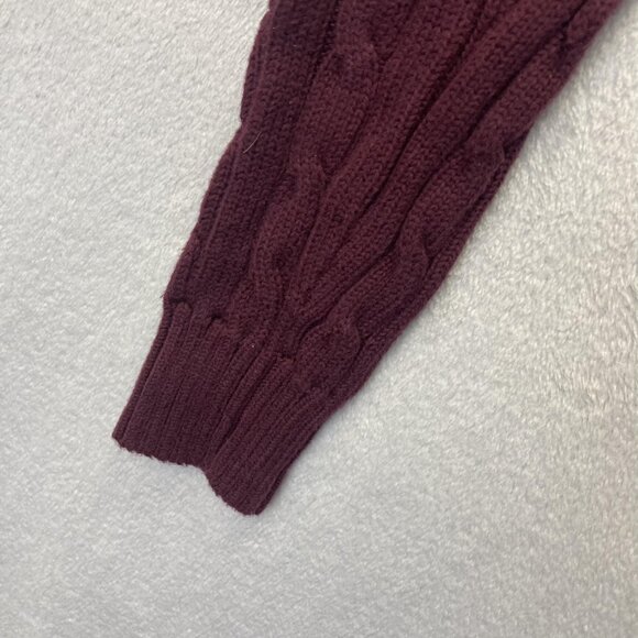 Polo Ralph Lauren Cable Knit Sweater Womens Medium Burgundy Pony Logo Y2K Style - Picture 13 of 15
